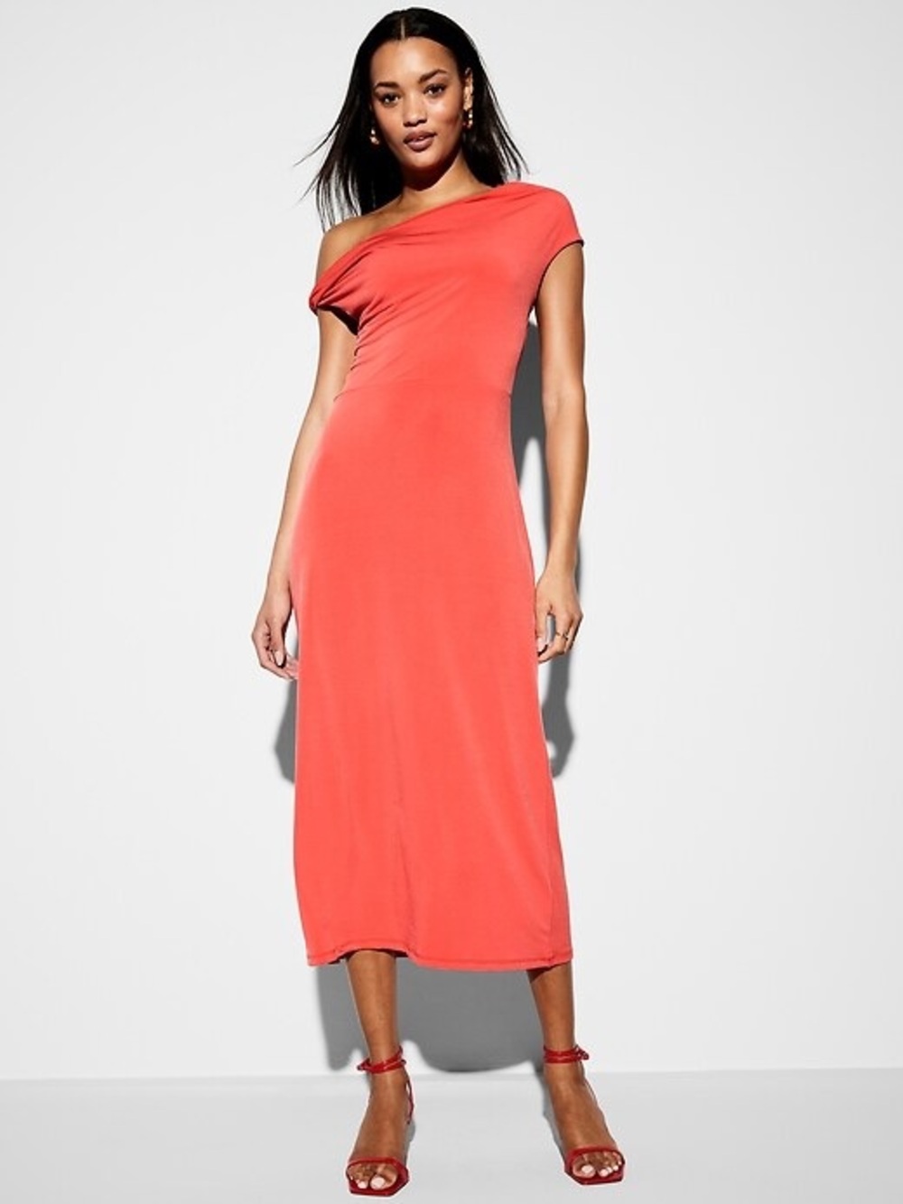 BNWT The Occasion by Old Navy Coral One Shoulder Midi Dress